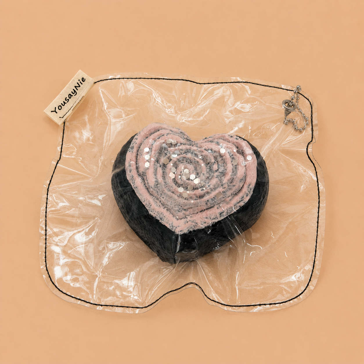 Glitter Heart Swirl Black Heart Slow-Rise Squishy