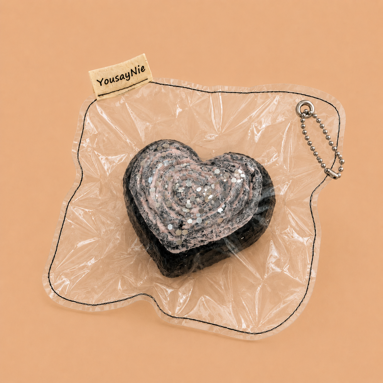 Glitter Heart Swirl Black Heart Slow-Rise Squishy